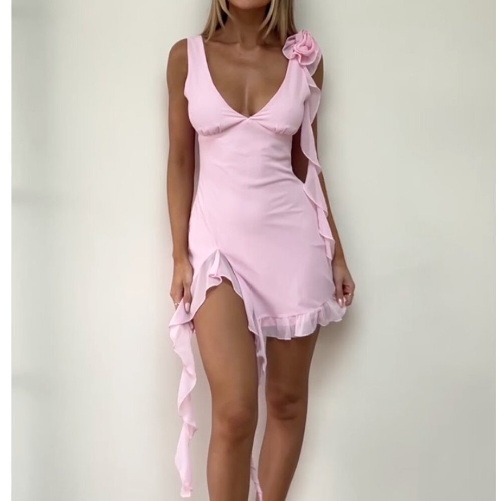 White Fox Boutique Light Pink Ruffled Mini Dress